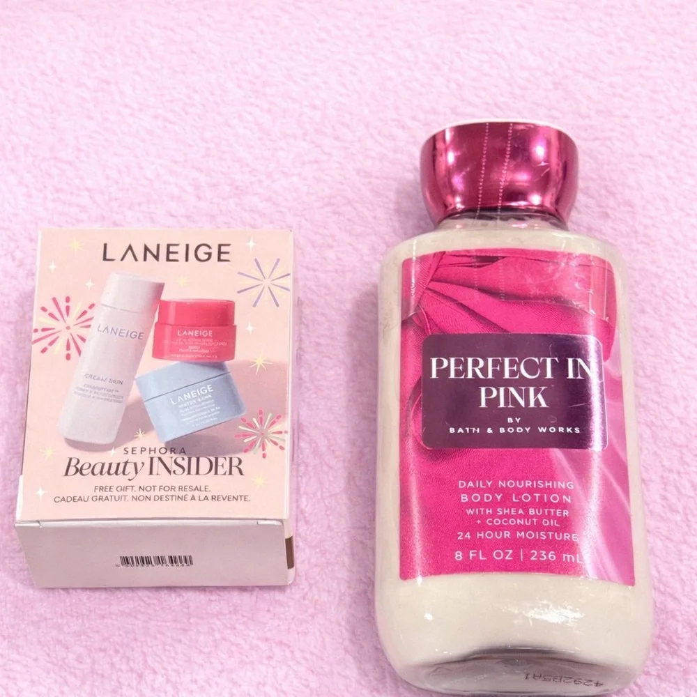 Pink Self Care Beauty Bundle Laneige Elemis Bath & Body Works Skincare + Makeup
